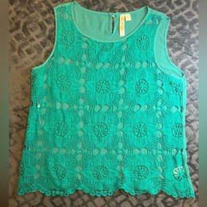 Adiva Teal Crochet Overlay Tank